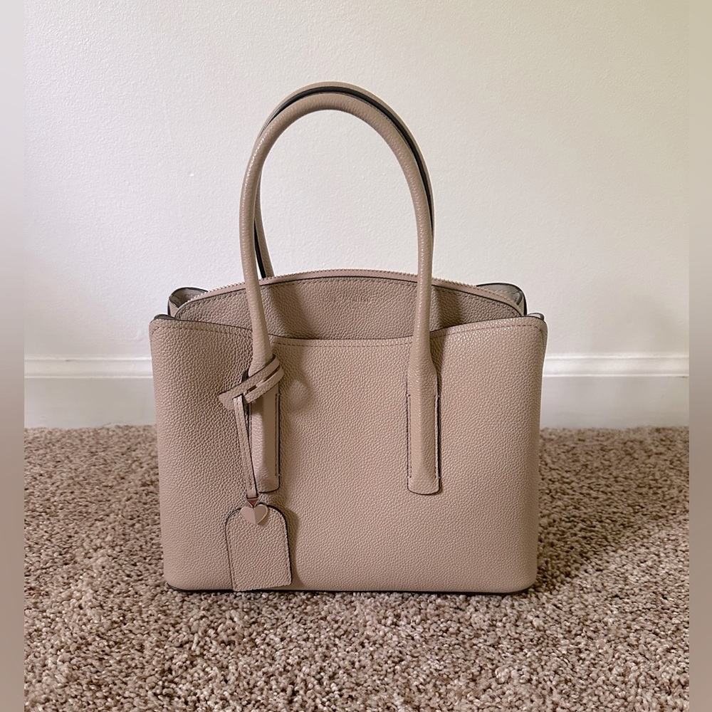 Kate Spade New York Margaux Medium Leather Satchel Light Fawn Beige with Strap